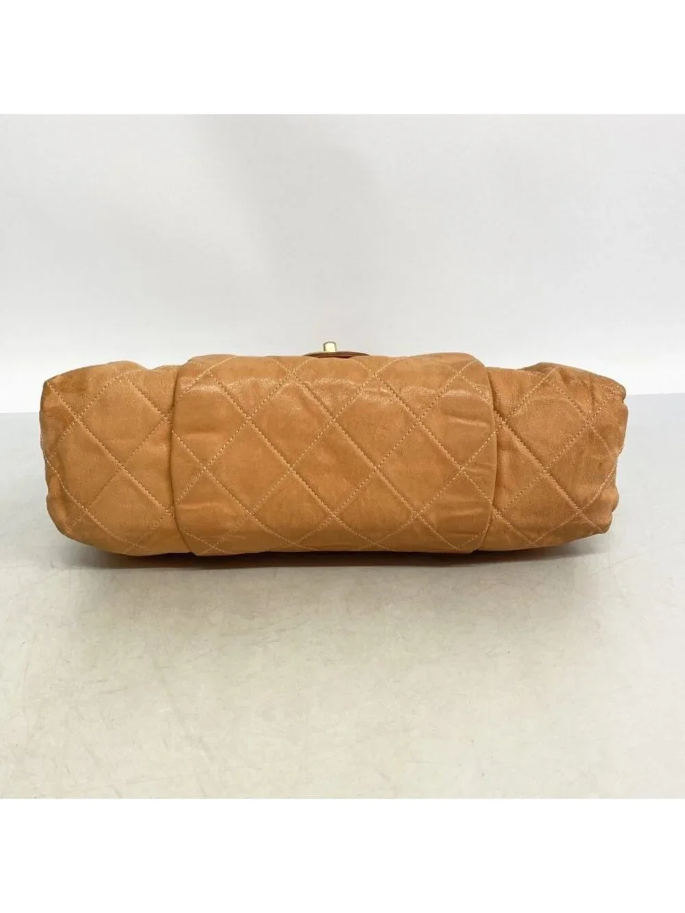 Chanel Shoulder Bag Quilted Leather Orange Gold